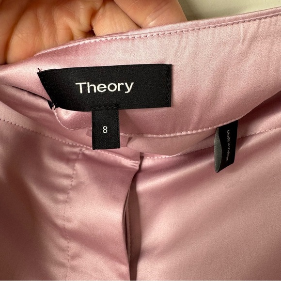 Theory Pink Purple Cotton Chintz Clean High Waisted Tapered Satin Look Pant - Picture 12 of 12